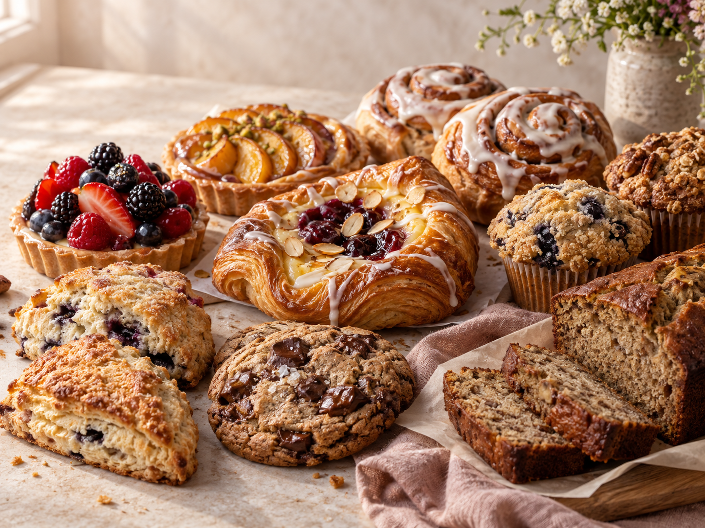 An abundant spread of specialty baked goods